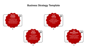 Business strategy template featuing four red cloud like shapes with black outlines and text on a white background.