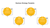 Monochrome yellow business strategy slide with four key elements from Market Analysis to Risk Management with descriptions.