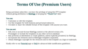 Terms for premium users detailing the privileges of using SlideEgg templates, including rights to edit on a white backdrop.