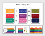 HR risk management PowerPoint slides in different colorful layout designs with icons and text descriptions on a white theme.
