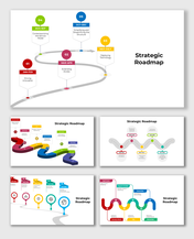 Yearly strategic roadmap showcasing phases for company growth from driving innovation to streamlining operations.
