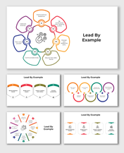 Lead By Example slides with colorful circular and diagram graphics featuring placeholder caption areas.