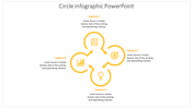 Yellow themed infographic with four circular segments connected in a loop, each with icon and text placeholder.