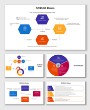Scrum framework roles diagram illustrating team responsibilities, feedback loops, and goal-setting processes.