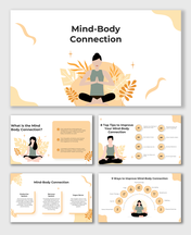 Infographics and icons illustrate the relationship between mental and physical health in this slide deck.