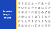 Mental health icons set in outlined style featuring therapy, mindfulness, emotions, and wellness concepts.