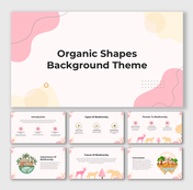 Organic shapes background theme with pastel tones, abstract curves, and illustrated biodiversity visuals.