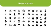 Slide with nature icons including leaves, sun, rain, flowers, and trees arranged in a simple grid layout.