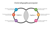 Circle infographic slide with two overlapping circles and numbered sections placed in a white background.