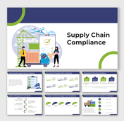 Visual slides showing compliance strategies, legal frameworks, and key aspects with icons and captions.