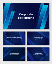 Corporate background image slides with dark blue and cyan layers, gradient shapes, and text holders for business slides.