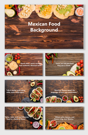 Mexican Food Background with tacos, avocados, chili, salsa, and tortillas on rustic wood for restaurant slides.