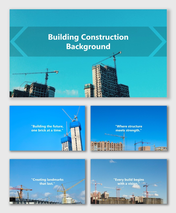 Building Construction Background Images with cranes, towers, and blue sky view symbolizing progress and architecture.