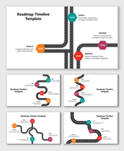 Roadmap Timeline Template with key stages: Initiate, Develop, Optimize, Enhance, and Achieve to complete milestones.
