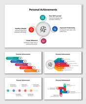 Free Personal Achievements PowerPoint Template with colorful icons, circles, arrows, and growth steps.