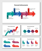 Showcase key personal milestones, skills, recognitions, and growth with clean visuals, arrows, and step-based layouts.