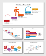 Personal Achievements PPT Samples with colorful steps, icons, and paths showing growth and milestones.