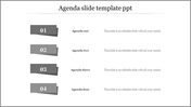Template featuring four numbered gray agenda items with fold over design elements for a stylish look.