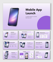 Mobile App Launch slides covering market needs, features, ASO, revenue models, growth strategy insights today!
