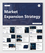 Market expansion strategy presentation covering research, target markets, branding, risk planning, and growth insights.