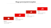 Stage PowerPoint template with four sections from business, target, growth, and profit, each with relevant red icons.