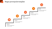 Stage progression template with five steps depicted in a staircase format with orange circular icons.