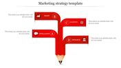 Red ribbon infographic branching from a pencil tip, showing four steps with icons, each linked to placeholders text areas. 