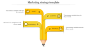 Marketing strategy PPT slide showing four options from Smart to Research, each with icons and yellow pencil shaped flow.