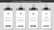 Four vertical white cards with black binder clips, labeled with icons and years, on a gray background.