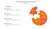 Template with a four part circular puzzle diagram and matching captions, designed in orange and white.