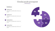 Purple circular puzzle graphic with four numbered sections, one piece separated, and a set of bullet point captions areas. 