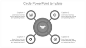 Monochrome circular network infographic with a handshake center, four surrounding icons, and text boxes connected by lines.