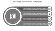 Business infographic with a central circular graph icon on the left, branching into four labeled text sections with icons.