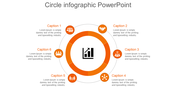 Template featuring an orange circular diagram with six icons representing business concepts arranged around a chart symbol.