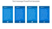 Slide featuring four blue rectangular sections with text, numbered captions, and icons at the bottom.