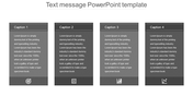 Four vertical panels with captions and placeholder text, each accompanied by an icon at the bottom.