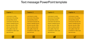 Four vertical yellow panels with white text, captions on top, placeholder text, and unique icons at the bottom.