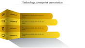 Technology infographic with four green options arranged in a 3D design, each containing a tech icon and aligned text area.