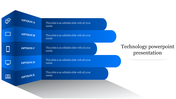 3D blue sidebar with five stacked options extending into rounded bars, forming a structured technology layout.