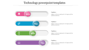 Technology slide with four horizontal progress bars in pink, blue, green, and purple, each with percentage values.