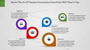 Curved timeline infographic featuring five steps with colorful circular markers containing technology-related icons.