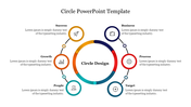 Colorful circular slide featuring six steps success, business, process, target, people, and growth with icons.