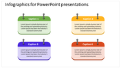 Infographic with four hanging note cards labeled with four captions in green, yellow, purple, and red.