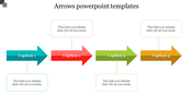 A PowerPoint template featuring four arrows in different colors, each with a caption below.