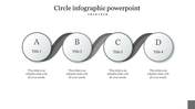 Wavy timeline infographic with four glossy white circles labeled A to D, connected by a flowing black ribbon.