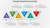 Triangle PowerPoint template with five sections, each with captions and icons representing different concepts.