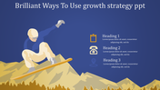 Modern growth strategy template combining sports imagery with business elements snowboarding action over golden peaks.