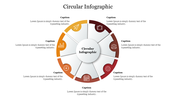 Colorful circular infographic template with sections for captions and icons representing various topics.