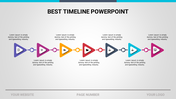 Timeline graphic showing five linked segments in yellow, orange, blue, green, and purple with placeholder text areas.