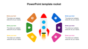 Rocket infographic with six colorful text boxes featuring icons and placeholders arranged in a circular layout.